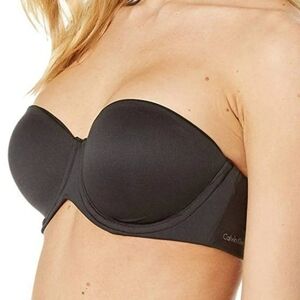 Calvin Klein Black Mesh Trim Constant Lightly Lined Strapless Bra, Sz 34B